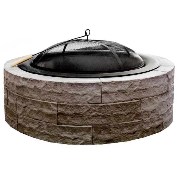 Unbranded 42 in. Four Seasons Lightweight Wood Burning Concrete Fire Pit Earth Brown Accessories Included