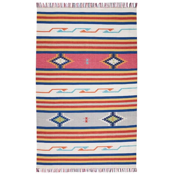 7 ft. x 10 ft. Ivory Southwestern Handmade With Fringe Area Rug
