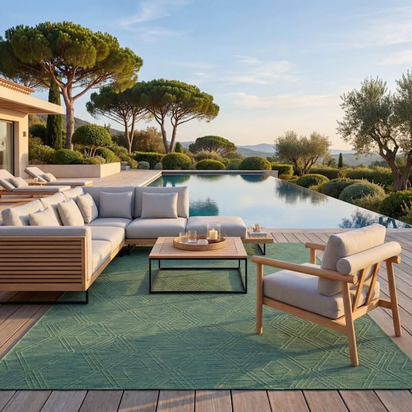 Torira Solid Teal 8 ft. x 10 ft. Outdoor Area Rug
