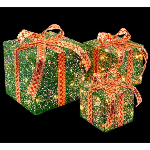 National Tree Company Pre-Lit Green Sisal Gift Box Assortment