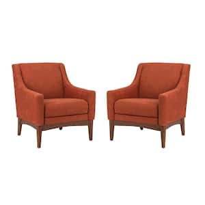 Gerard Orange Armchair with Solid Wood Legs Set of 2