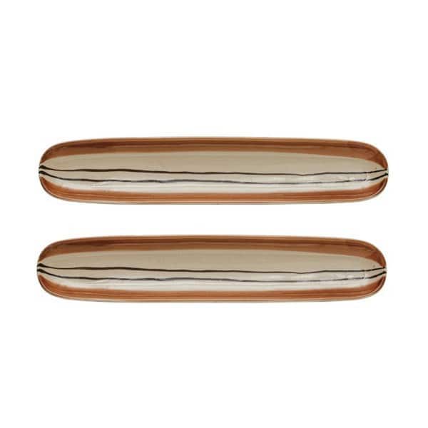Storied Home 13 in. Brown Stoneware Oval Platters (Set of 2)