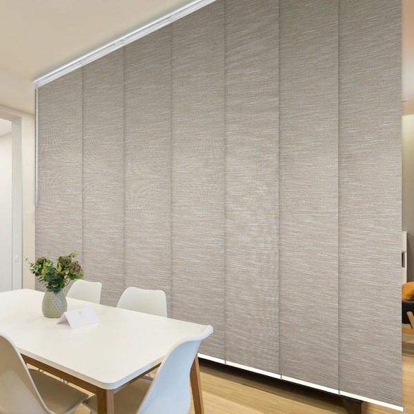 EMOH Hemp 110 in. - 153 in. W x 116 in. L Adjustable 7- Panel White Single Rail Panel Track with 23.5 in. Slates