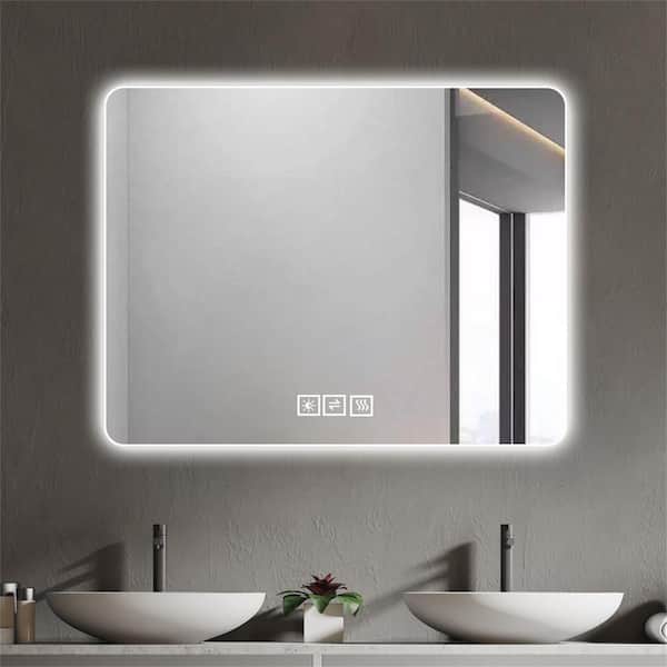 HMMHVV 36 in. W x 28 in. H Rectangle Frameless Wall Bathroom Vanity Mirror Anti-Fog Dimmable Smart Makeup Lighted LED Mirror