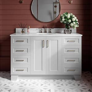 Taylor 55 in. W x 22 in. D x 35.25 in. H Freestanding Bath Vanity in Grey with Carrara White Marble Top
