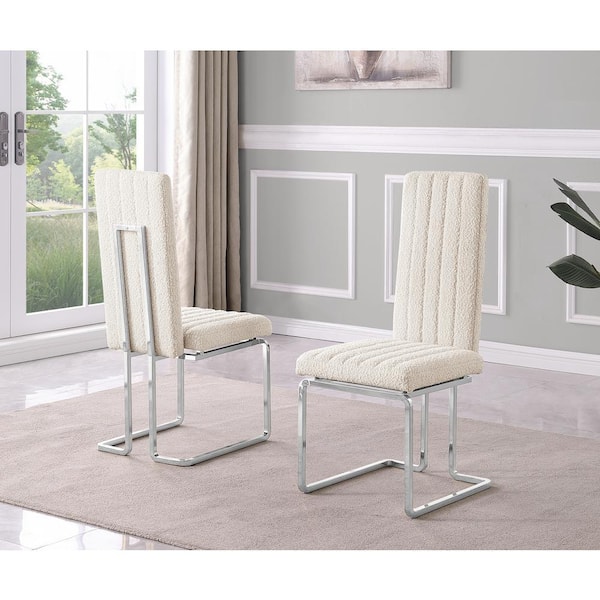 Best Quality Furniture Chuck Cream Boucle Fabric Side Chair Set of