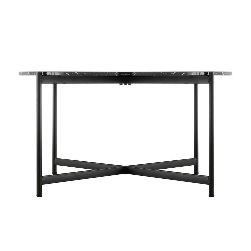 Elegant 36" Round Black Marble & Metal Coffee Table