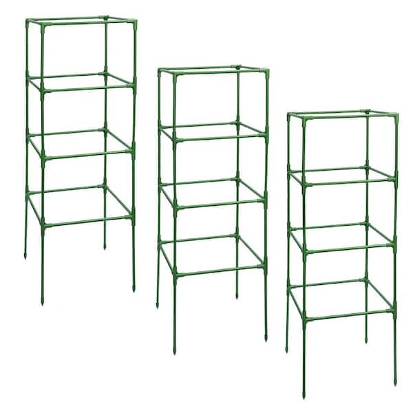 Unbranded 41.7 in. H Green Finish Steel Square Tomato Plant Stakes Support Cages Trellis for Garden Climbing Vegetables (3-Pack)
