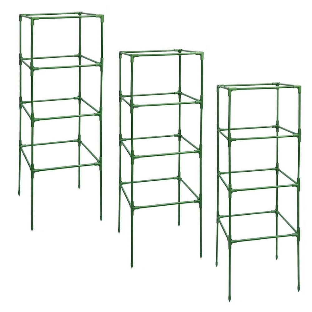 41.7 in. H Green Finish Steel Square Tomato Plant Stakes Support Cages Trel