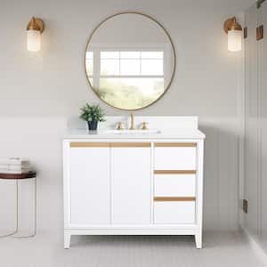 42 in. W x 22 in. D x 34 in. H Single Sink Bathroom Vanity in White with Engineered Marble Top