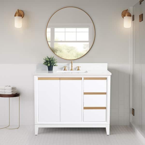 Vanity Art 42 in. W x 22 in. D x 34 in. H Single Sink Bathroom Vanity in White with Engineered Marble Top