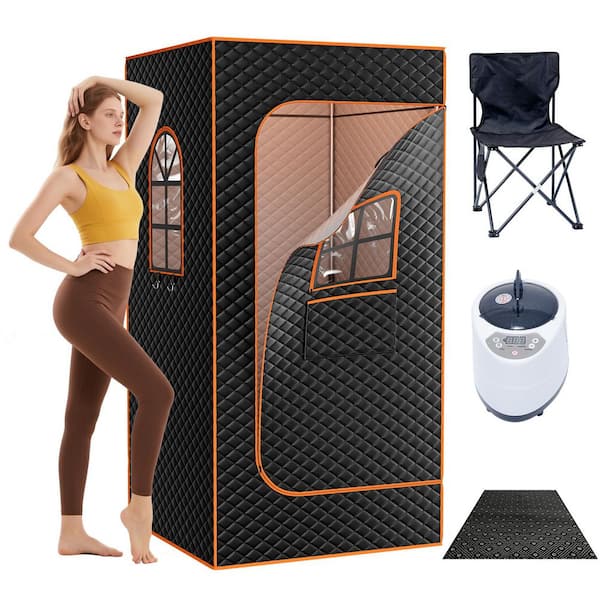 2 Windows Sauna Box, 1 Person with 3L/1200W Steamer and Folding Chair, 71 in. x 35.5 in. Heated Insulation Saunas Tent