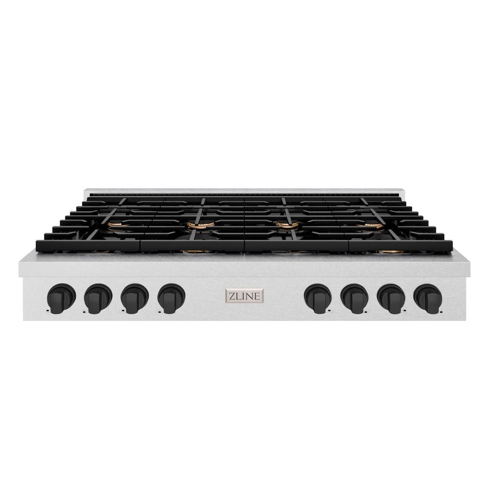 48 in. Autograph Edition Paramount Gas Rangetop with 8 Burners in Satin Steel with Matte Black Accents