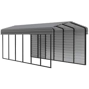 10 ft. W x 29 ft. D x 9 ft. H Charcoal Galvanized Steel Carport with 1-sided Enclosure