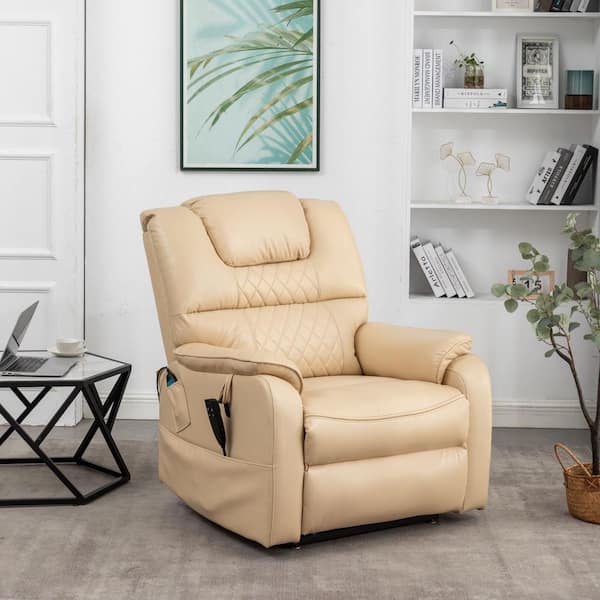 Trevor Triple Power Recliner Genuine Leather Glider Rock Chair Lumbar  Support