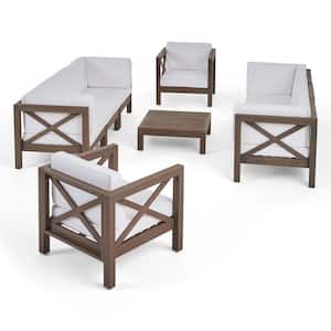 Brava Grey 9-Piece Wood Outdoor Patio Conversation Seating Set with White Cushions
