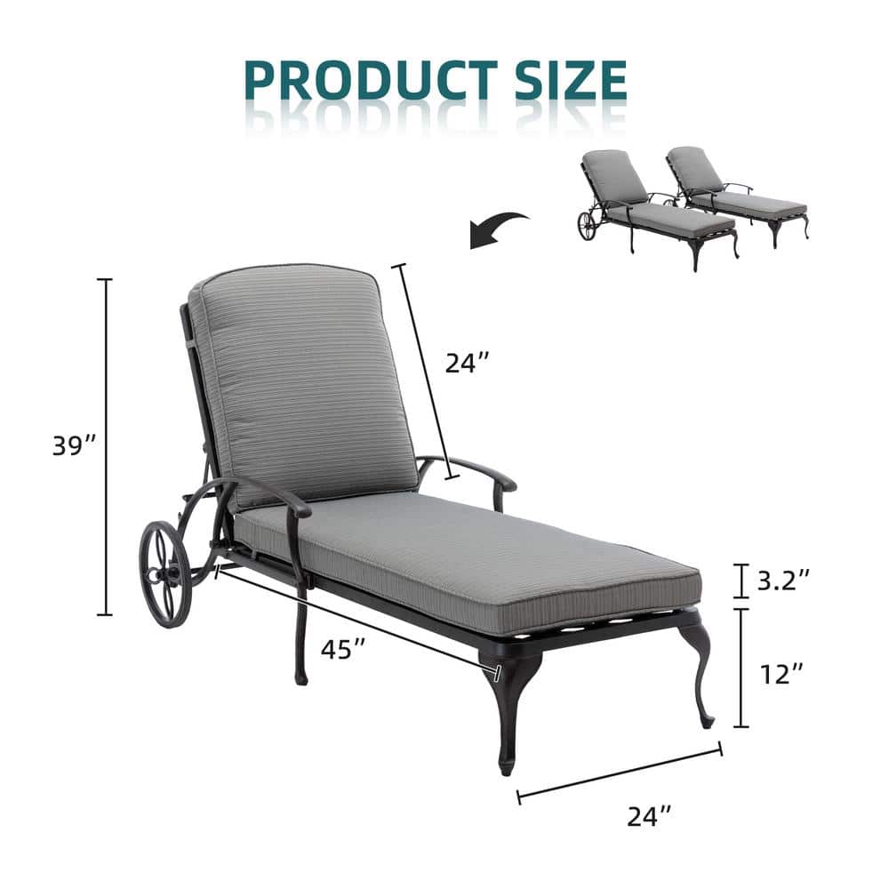 Gray Aluminum Outdoor Chaise Lounge Set with Cushions