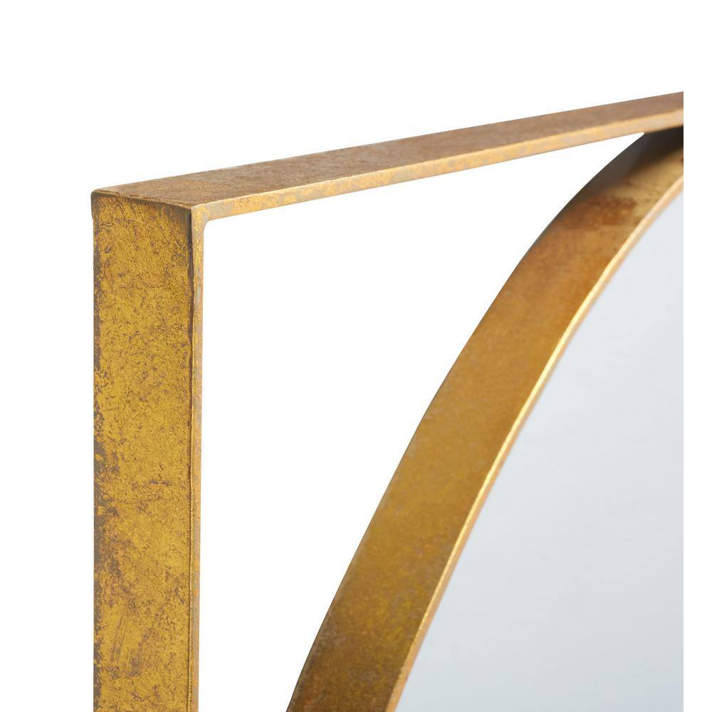 32" Geometric Round Wood Mirror with Gold Foil Accent