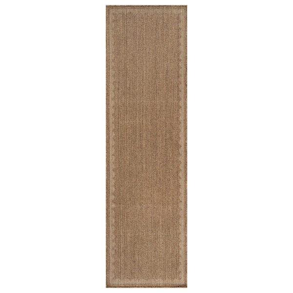 Scallop Border Sand/Natural Easy-Care Jute-Style Indoor/Outdoor Flat Woven Area Rug 2 ft. 3 in. x 6 ft. Sand