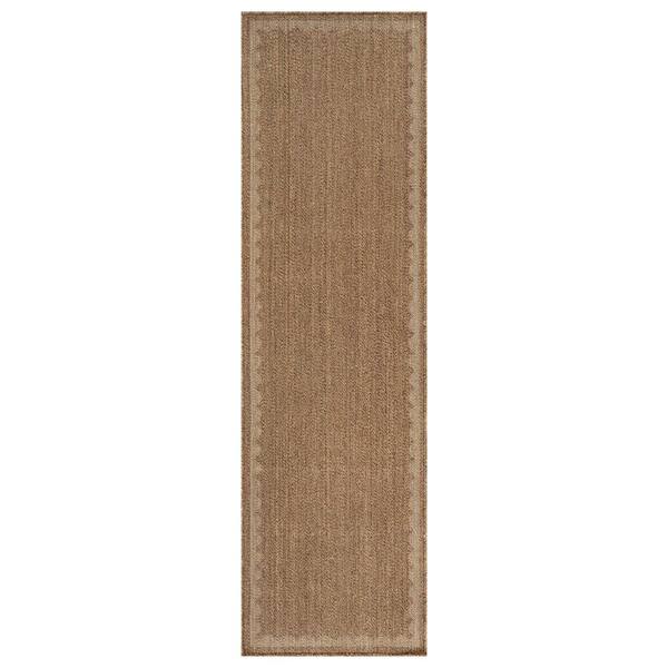 Scallop Border Sand/Natural Easy-Care Jute-Style Indoor/Outdoor Flat Woven Area Rug 2 ft. 3 in. x 8 ft. Sand