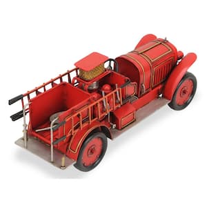 Metal Red and Gold Hand Painted 1923 Style Fire Truck Model Sculpture