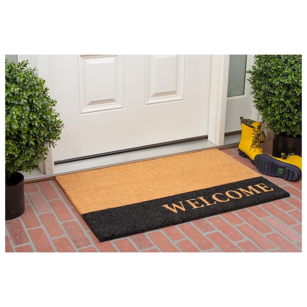 Welcome Black Stripe Doormat, 24" x 48"