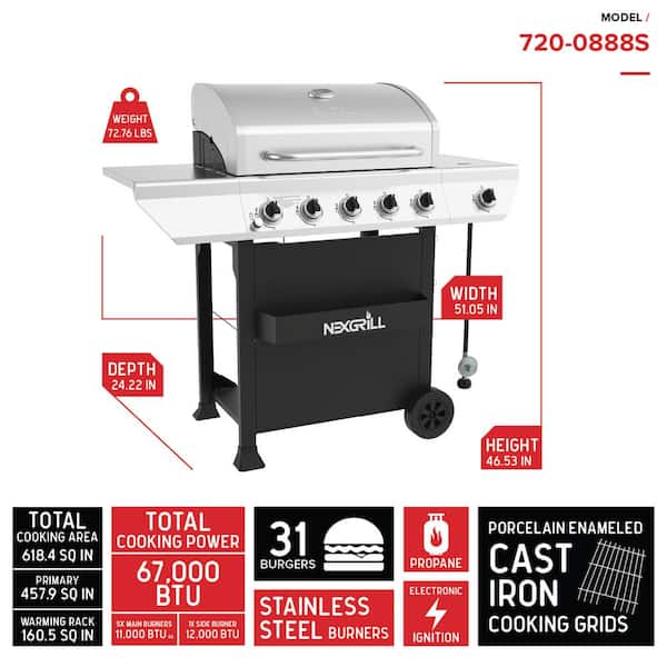 Nexgrill 5-Burner Propane Gas Grill in Stainless Steel with Side Burner and  Condiment Rack 720-0888S - The Home Depot