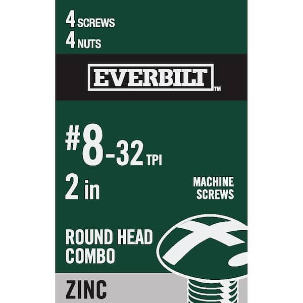 Everbilt #8-32 x 2 in. Combo Round Head Zinc Plated Machine Screw (4-Pack)