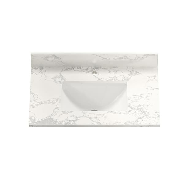 VANITYFUS 31 in. W x 22 in. D Engineered composite White Rectangular Single Sink and Backsplash Bathroom Vanity Top in White