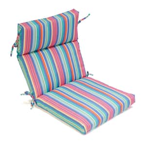 21.5 in. x 20 in. One Piece High Back Outdoor Dining Chair Cushion in Antilles Stripe Sail Blue