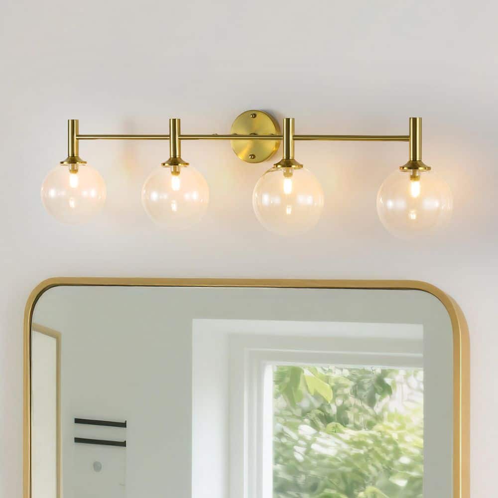 Nimbus 38.4 in.W 4-Light Brass Bathroom Vanity Light Mid-Century Wall Light with Clear Glass for Bedroom price history on PriceWatchPro