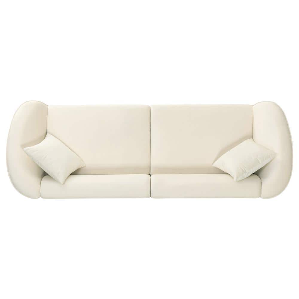 Beige Velvet Upholstered Curved 2-Seater Sectional Sofa