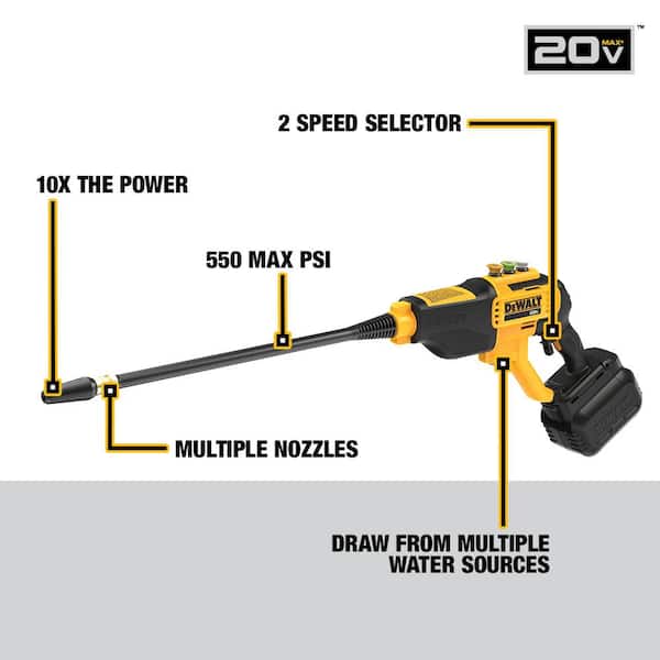 DEWALT DCPW550B 20V MAX 550 PSI 1.0 GPM Cold Water Cordless Electric Power Cleaner with 4 Nozzles (Tool Only) - 2