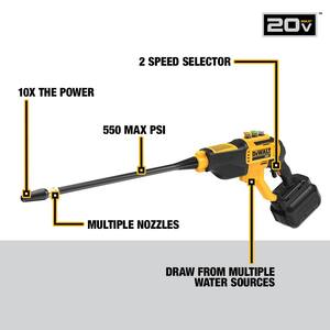 20V MAX 550 PSI 1.0 GPM Cold Water Cordless Electric Power Cleaner with 4 Nozzles (Tool Only)