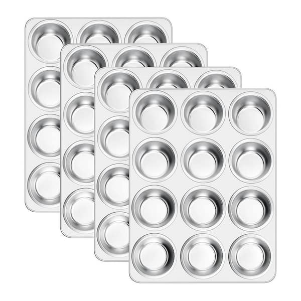 4-Piece Stainless Steel Muffin Pan Set Non-Toxic Rust Resistant Dishwasher Safe Regular Size Cupcake Baking Tray