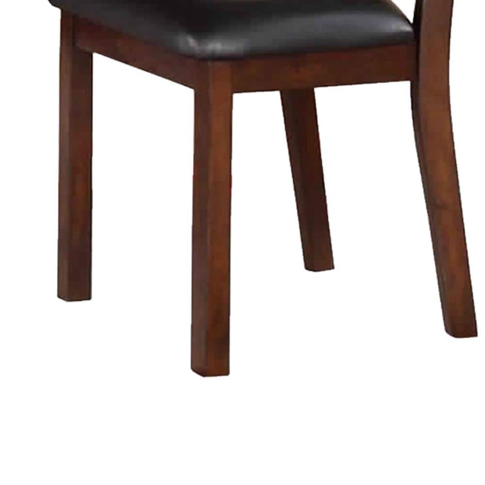 Brown Leather Upholstered Wood Side Chair Set