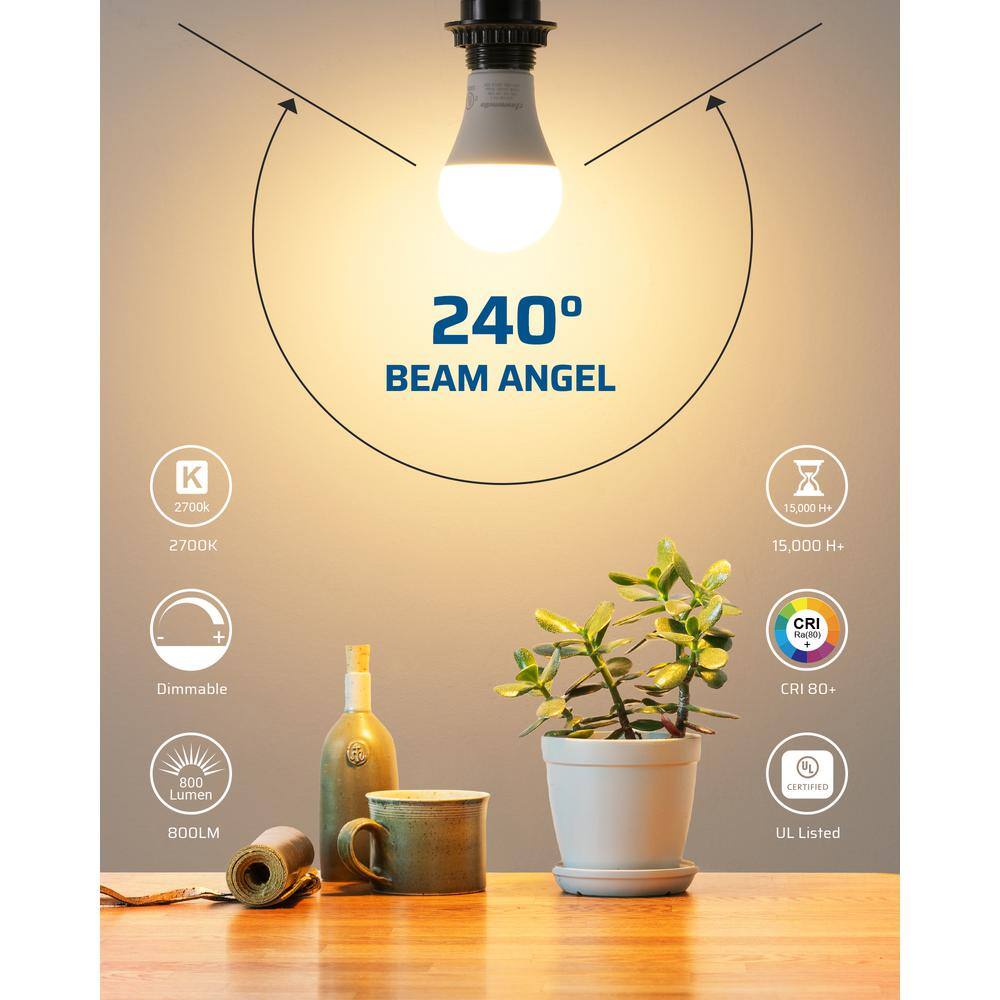 Dimmable Soft White LED A19 Light Bulbs, 4-Pack