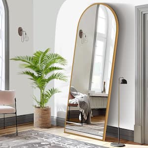 25 in. W x 63 in. H Wood Frame Arched Floor Mirror, Bedroom Living Room Wall Mirror in Gold