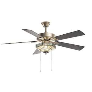 Adelia Tiffany Style 52 in. Indoor Nickel and Stained Glass Ceiling Fan with Light