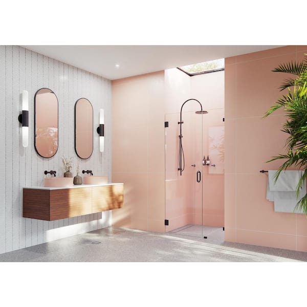 Glass Warehouse Illume 38.5 in. W x 78 in. H Wall Hinged Frameless Shower Door in Oil Rubbed Bronze Finish with Clear Glass