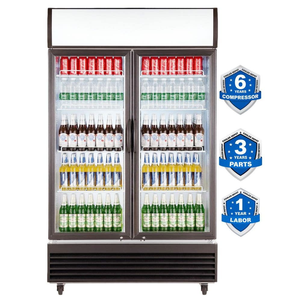 Cooler Depot 36 in. W 18 cu. ft. NSF Commercial 2-Glass Door Slim Upright Display Beverage Cooler Refrigerator in White