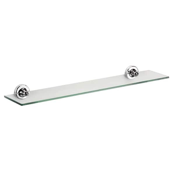 Croydex Worcester 4.96 in. L x 2.13 in. H x 23.78 in. W Wall-Mounted Opaque Glass Bathroom Shelf with Flexi-Fix in Chrome