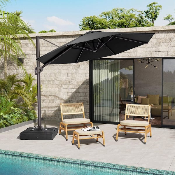 Pellebant 12 x 12 ft. Round Aluminum Heavy-Duty 360° Rotation Cantilever Patio Umbrella in Black with No Base
