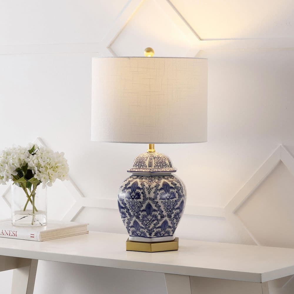 Gretchen 25" Blue and White Ceramic Ginger Jar Table Lamp