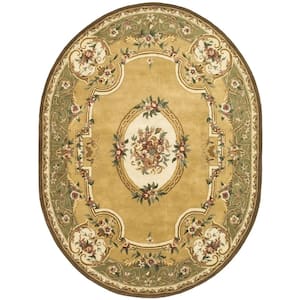 Classic Light Gold/Green 5 ft. x 7 ft. Oval Border Area Rug