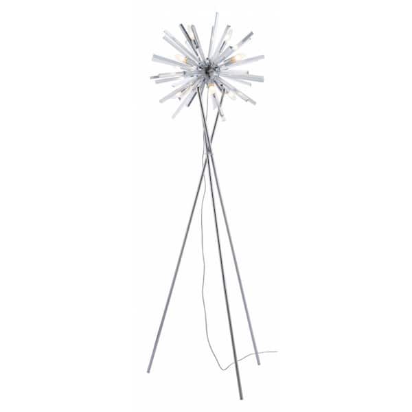 HomeRoots 70.9 in. Silver Steel Multi Light Traditional Shaped Standard Floor Lamp