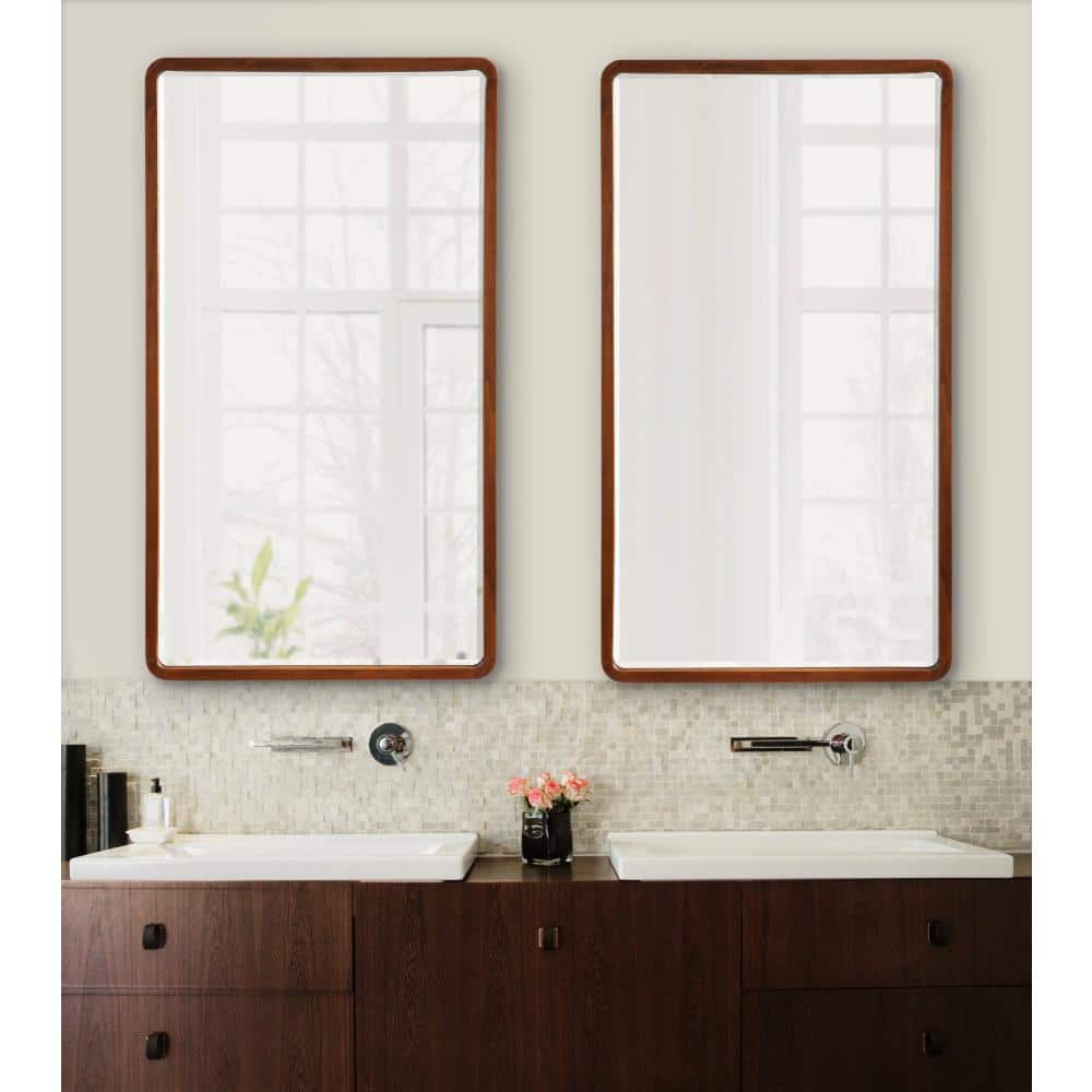 Walnut Brown Rectangular Wood Framed Wall Mirror, 20 x 36