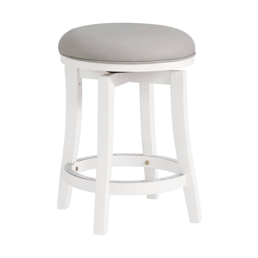 Ellie 25 in. White Counter Height Backless Wood Stool with Cushioned Seat