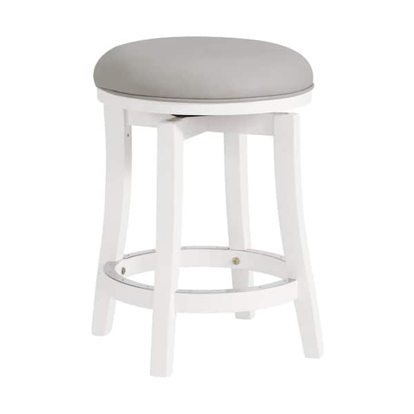 Alaterre Furniture Ellie 25 in. White Counter Height Backless Wood Stool with Cushioned Seat