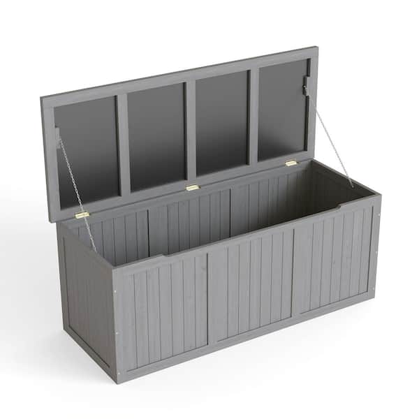 112 Gal. Gray Wood Deck Box Outdoor Storage Box for Patio, Pool, Garden